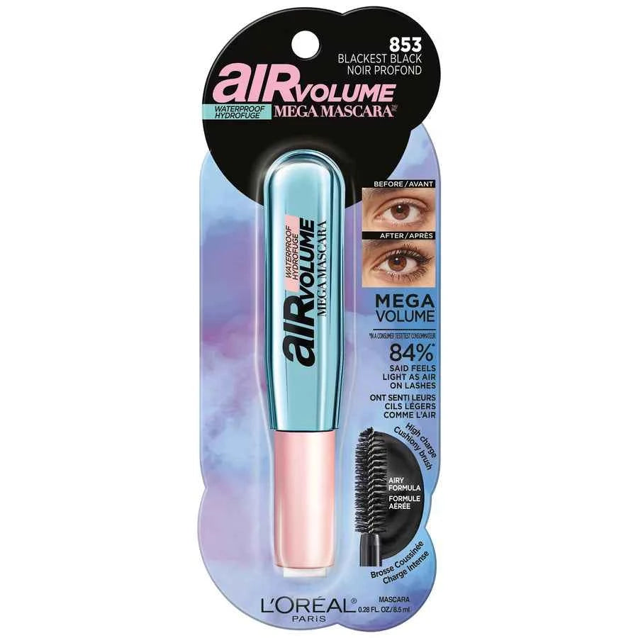 L'Oréal Paris Air Volume Mega Mascara Waterproof, Lightweight Blackest Black
