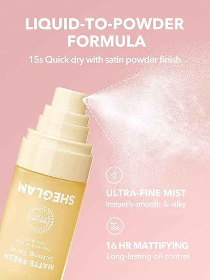 SHEGLAM Matte Fresh Setting Spray Ultra Matte Liquid-To-Powder Long Lasting Makeup