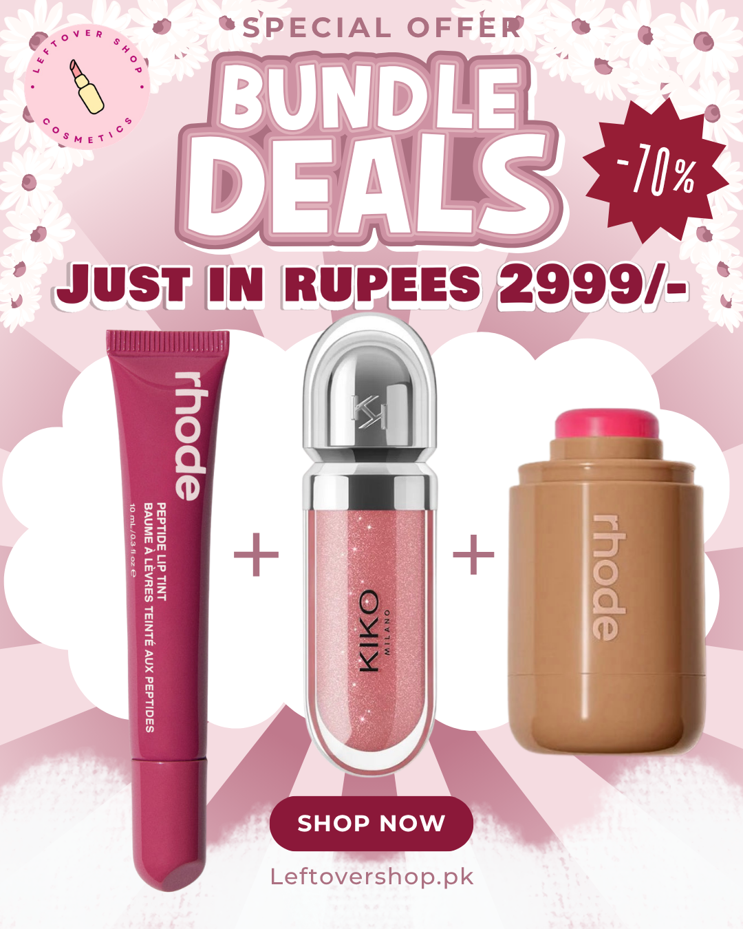Trio Deal: Rhode blush + rhode lip tint + kiko 3d hydra (any shade)